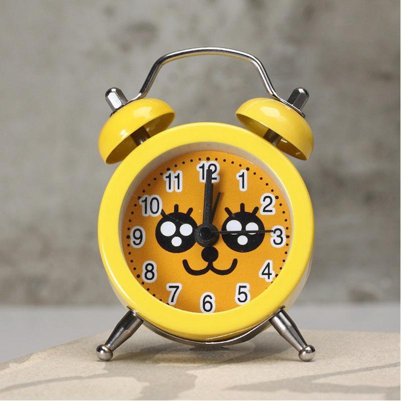 迷你黄色送电池可爱卡通儿童专用闹铃金属时钟闹钟学生卧室床头个性