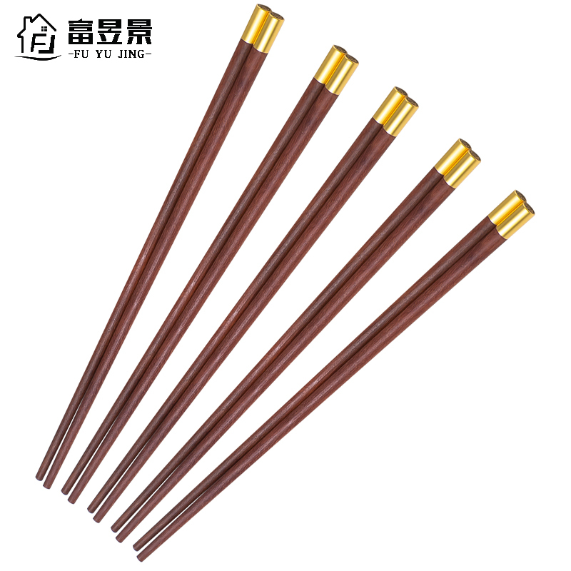 富昱景 进口抗菌红檀木 家用无漆无蜡筷原木筷子10双装
