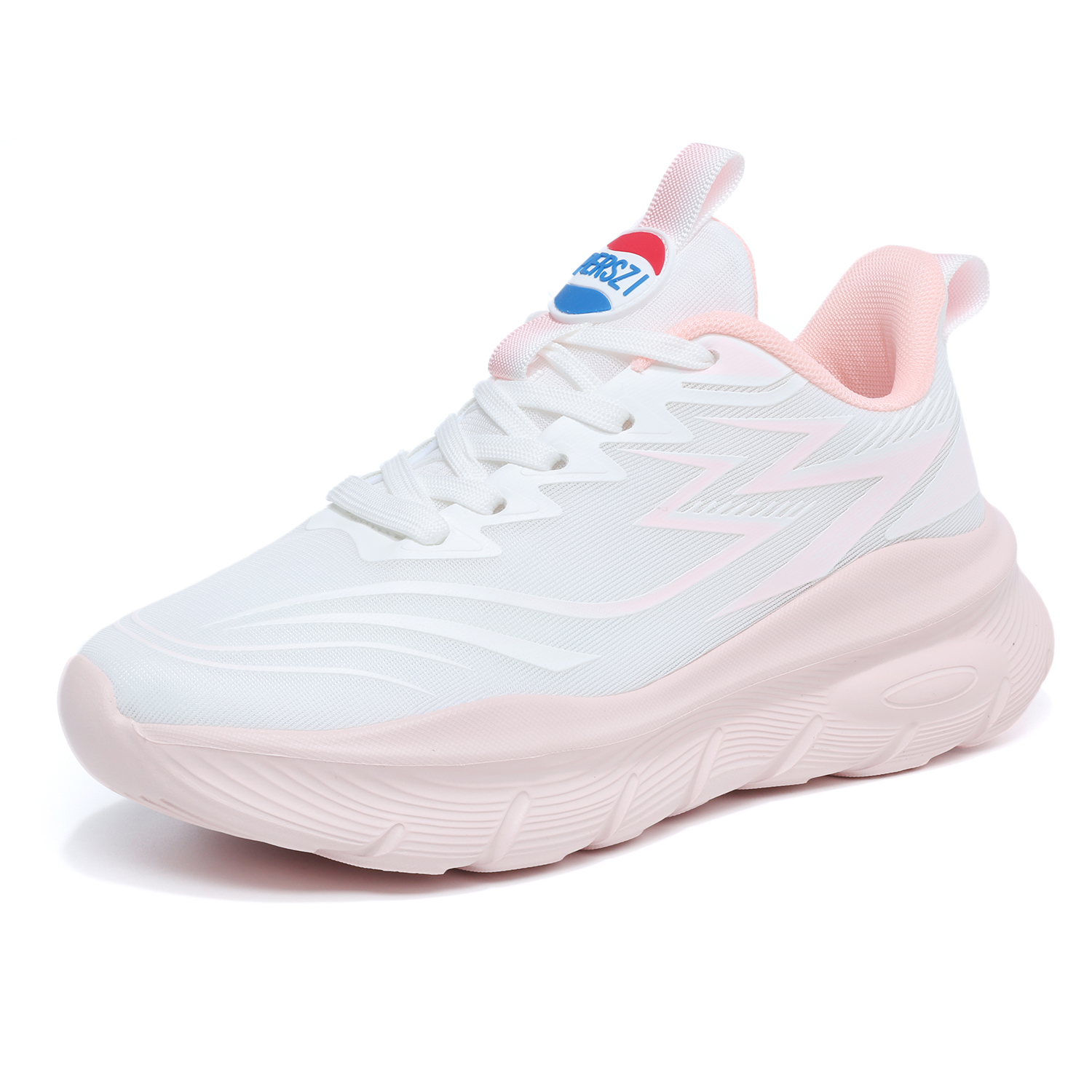 白水母 2025春季运动鞋马拉松缓震跑步鞋网面透气超轻休闲时尚跑鞋 粉色 41码