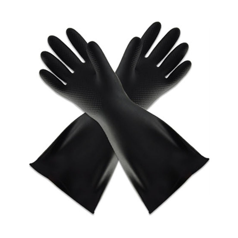 丛林狐 耐酸碱黑色加长防腐蚀防水工业乳胶加厚耐磨化工印刷橡胶手套