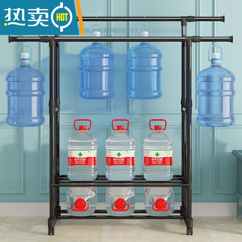 敬平简易晾衣架落地折叠卧室伸缩晾衣杆室内挂衣架阳台晒衣服架子家用 [加粗单杆90-150]可伸缩+2挂高清大图