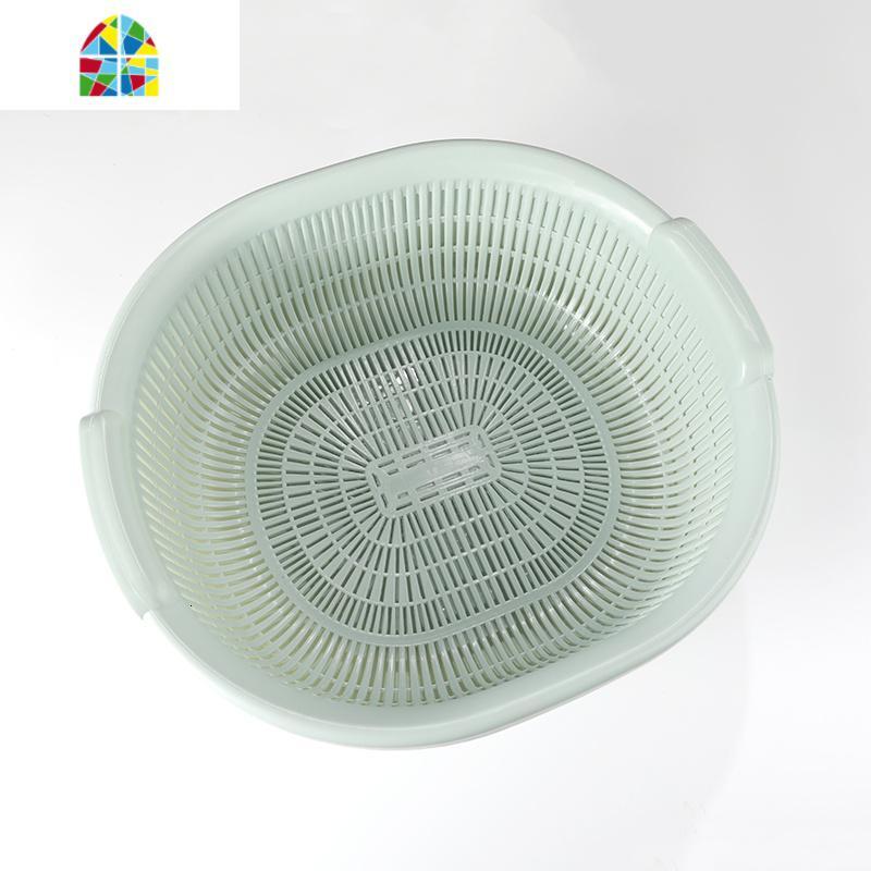 厨房用圆形双层洗菜篮水果沥水篮筛水果盆收纳塑料篮 FENGHOU 绿色