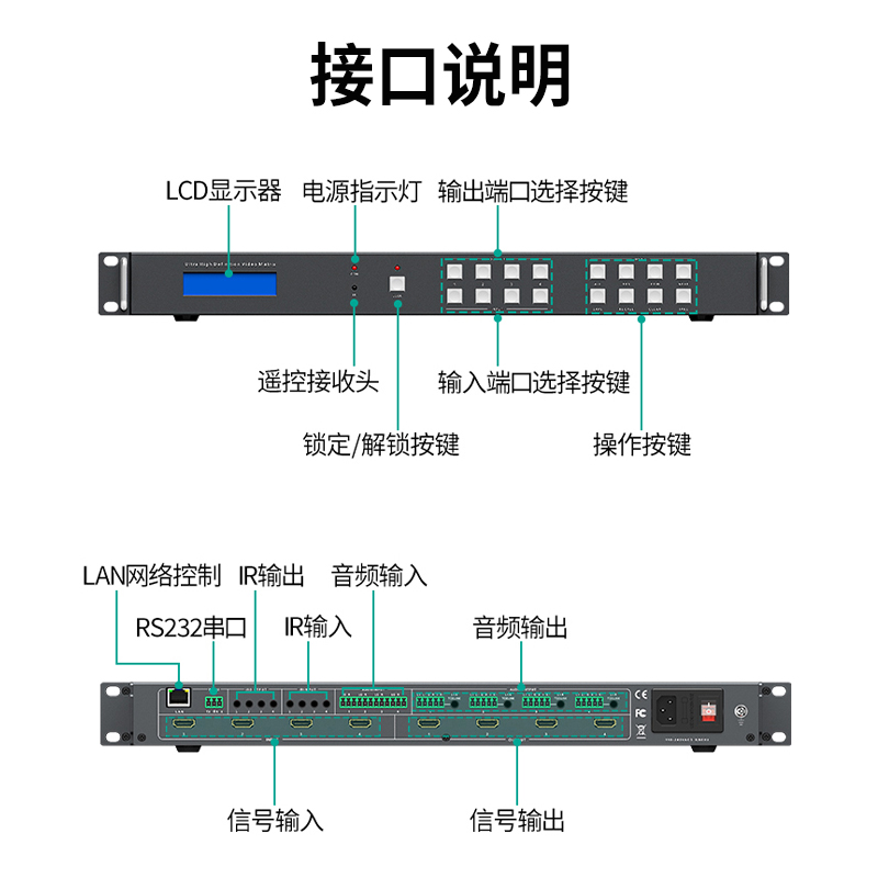 迈拓维矩MT-HW0404高清hdmi无缝矩阵切换器带拼接hdmi2.0版4K60hz电脑监控视频会议服务器主机接显示器