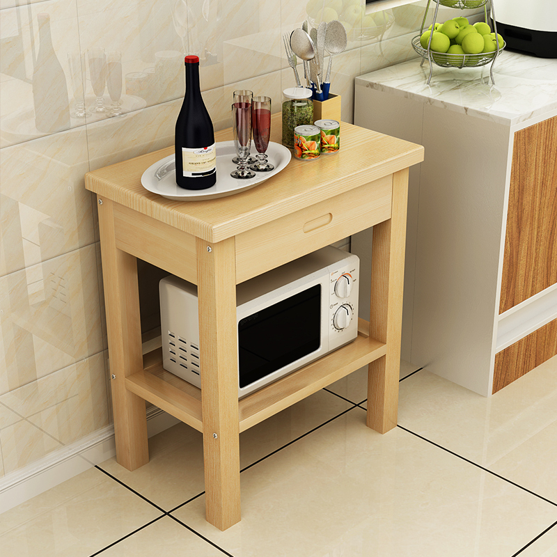 汐岩定制实木厨房切菜桌家用实木桌子带抽屉厨房作台小户型储物桌 90*45*80（原木无漆双抽屉）