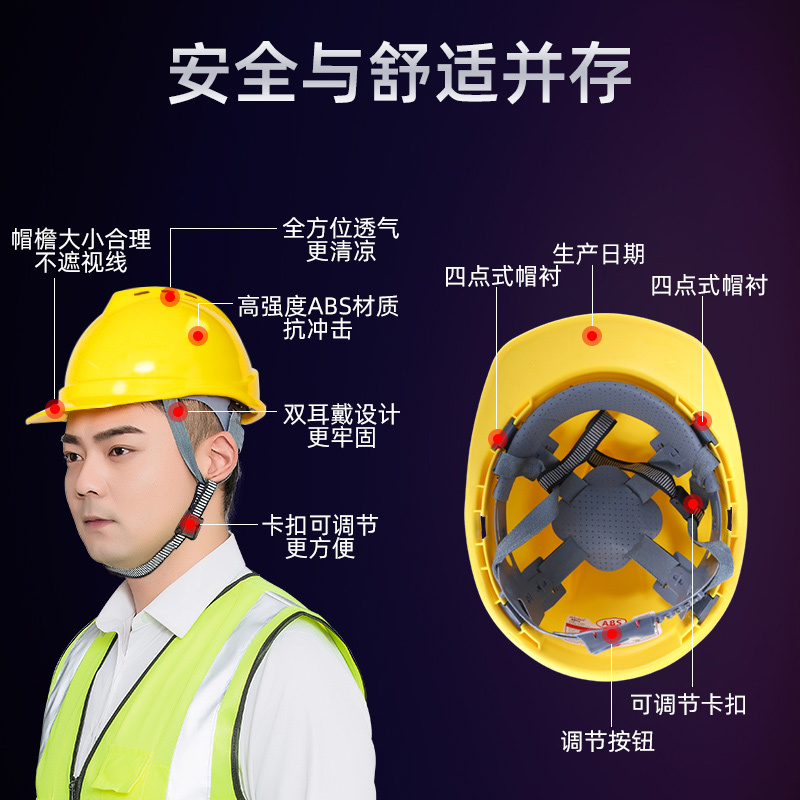 美瑞欧 安全帽工地ABS材质头盔 V型国标加厚按钮红色 5个/组(单位:组)