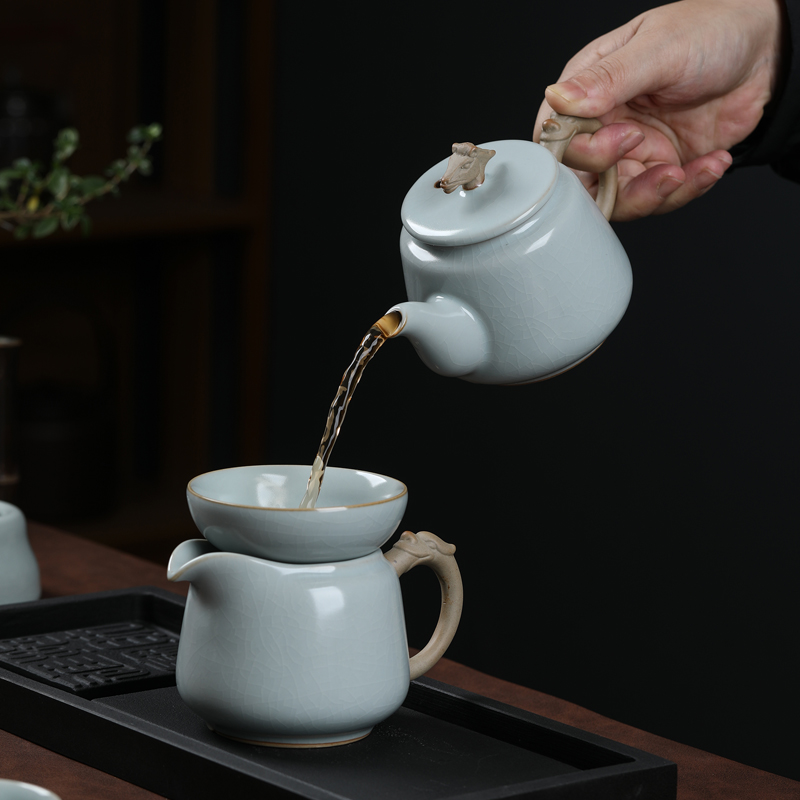 苏氏陶瓷(SUSHI CERAMICS)茶具套装汝窑茶具可养可开片龙马精神10头高档礼盒装高清大图