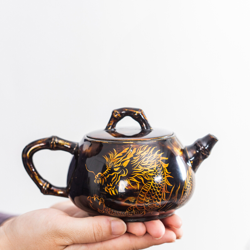 铭陶满堂纯手工大漆家用陶泡茶名家连宏达建阳建盏茶壶大漆龙壶