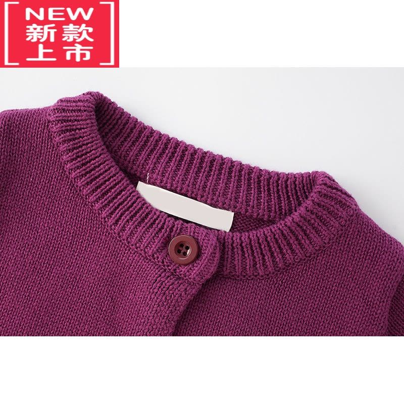 可莉允初禾 日系秋冬厚实款女孩儿童宝宝紫色圆领休闲毛衣开衫外套图片