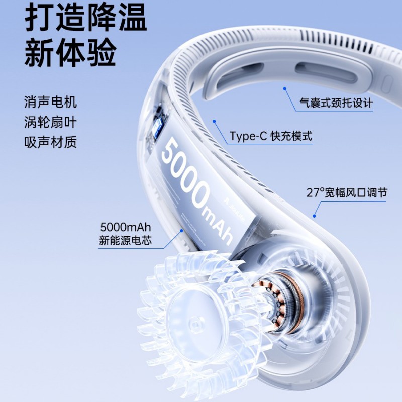 几素 涡轮无叶挂脖风扇 Neck Fan Life4-5000mAh 晴山蓝高清大图