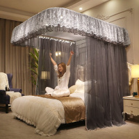 京城派 2021新款落地式蕾丝U型导轨蚊帐支架可升降家用夏天1.2/2mU型轨道式宫廷蚊帐蕾丝落地床幔欧式蚊帐