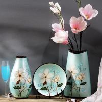 花瓶 花器 陶瓷花瓶 家居装饰摆件 办公室书桌摆设花插工艺品 结婚-三件套+花