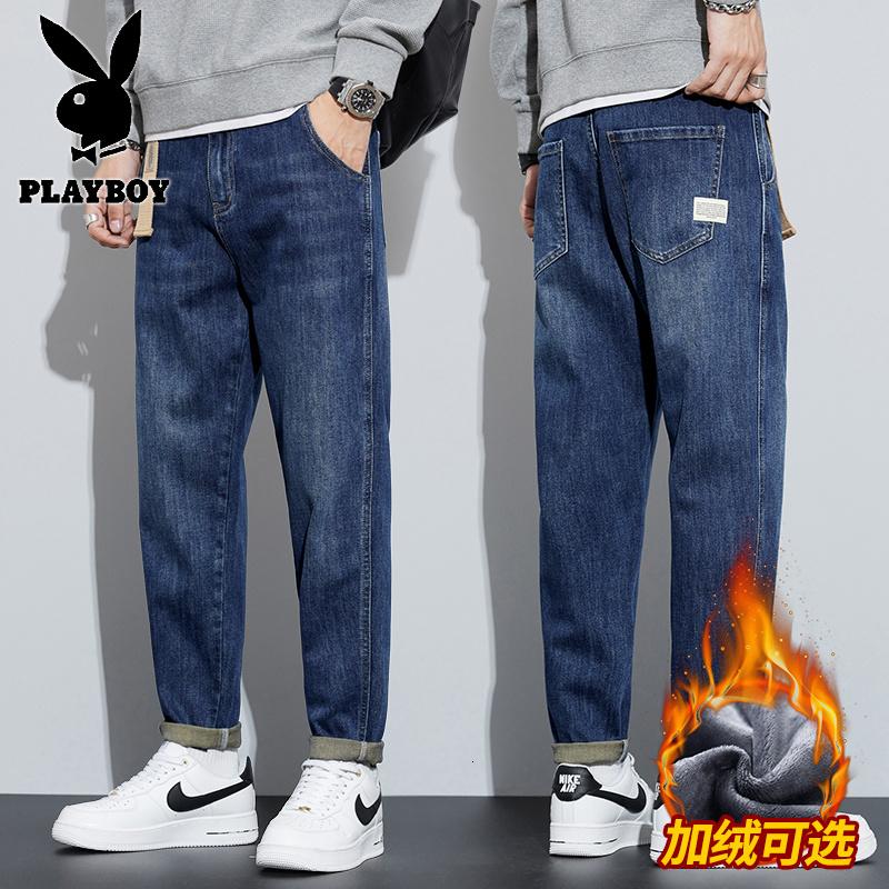 花花公子新款高品质2025秋冬加绒牛仔裤阔腿新款直筒韩版潮流百搭青年哈伦裤_279高清大图