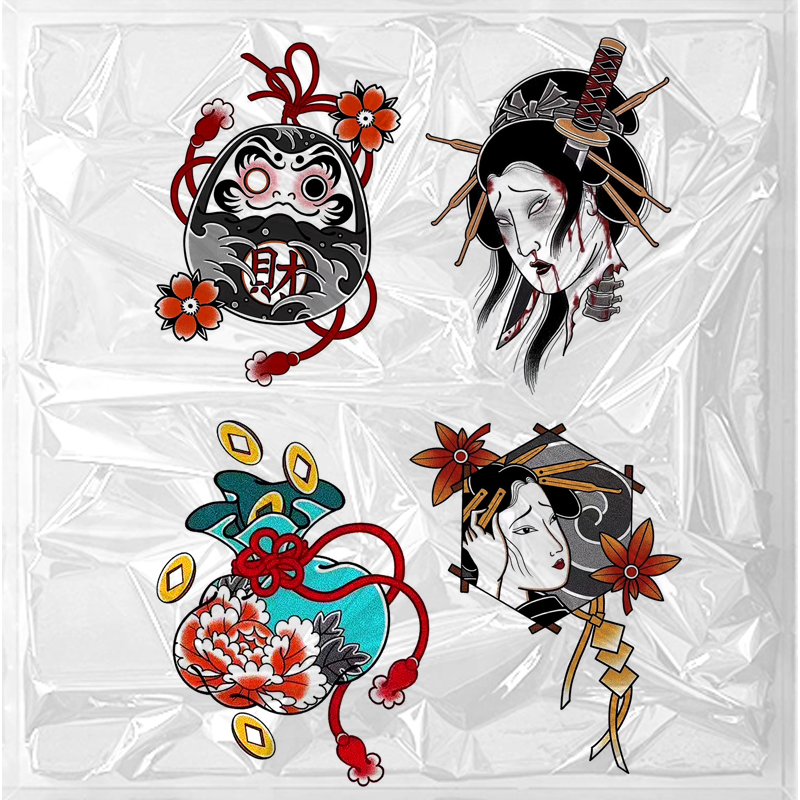 破浪潮普通款纹身贴日式风格拼花臂ins浮世绘达摩蛋艺妓福袋防水