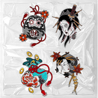 破浪潮普通款纹身贴日式风格拼花臂ins浮世绘达摩蛋艺妓福袋防水