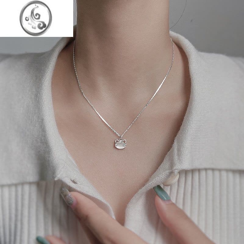 JiMi925银银猫眼石虎头项链女小众设计高级感老虎锁骨链本命年虎吊坠图片