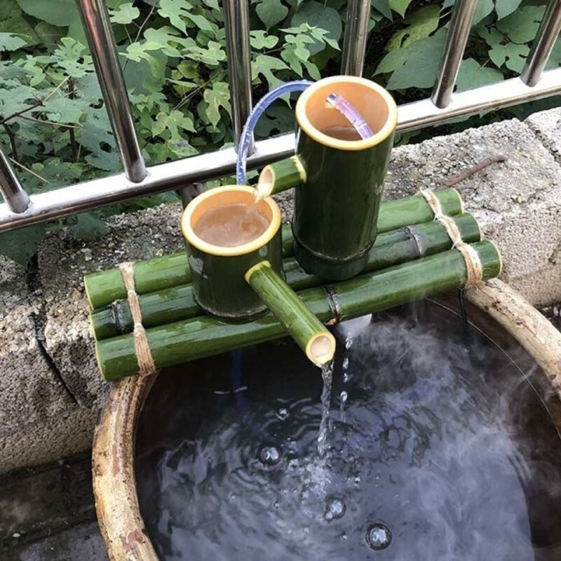 维诺亚竹子流水器循环鱼缸陶瓷石槽循环流水摆件竹筒增氧加湿过滤器摆件高清大图