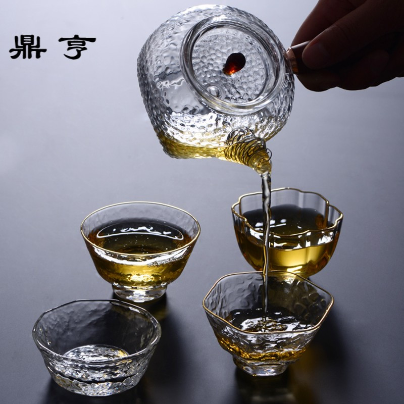 鼎亨手工耐热玻璃茶壶侧把锤纹泡茶壶花茶壶耐高温泡茶器茶具