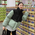 韩短款棉服棉衣女2023年新款小众设计感学生面包服小个子冬季外套 L 绿色