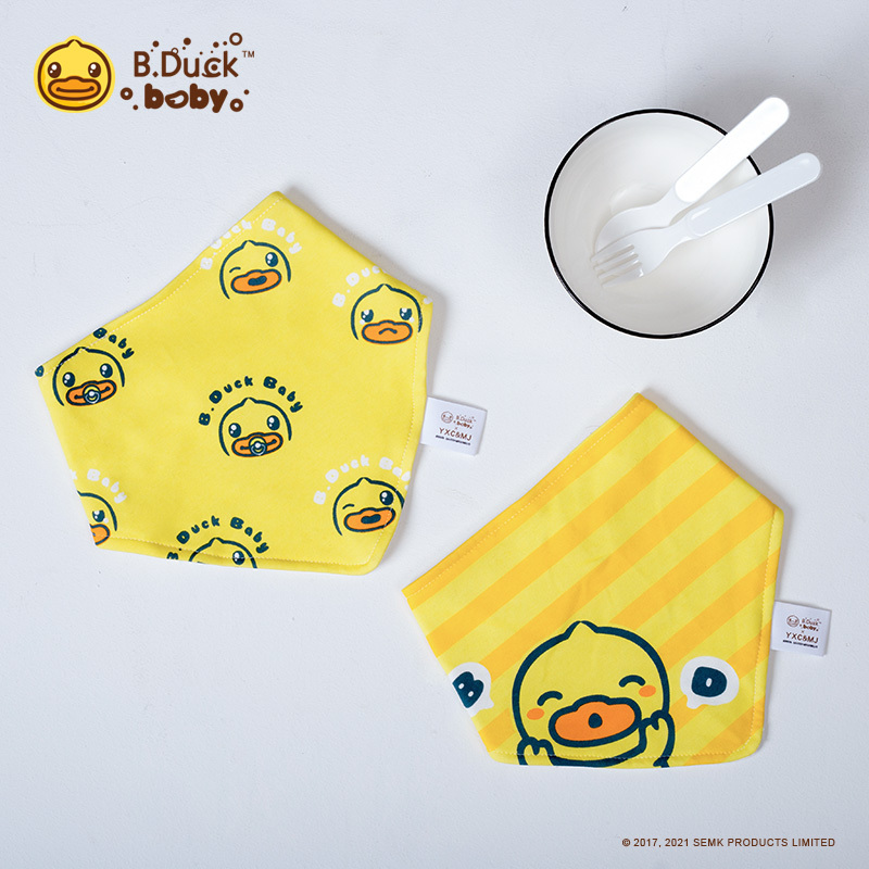 B.Duck baby 小黄鸭三角巾2条装新生儿口水巾男女宝宝纯棉围嘴