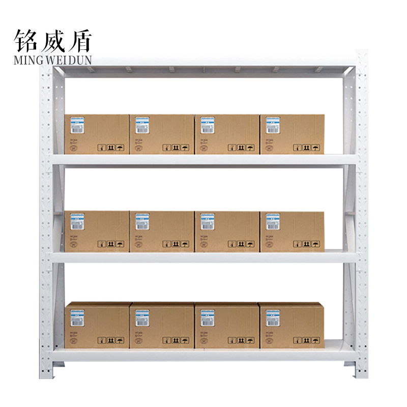 铭威盾仓库仓储货架四层金属五金货架家用中型重型置物架展示架子200KG 200*50*200*4层白色