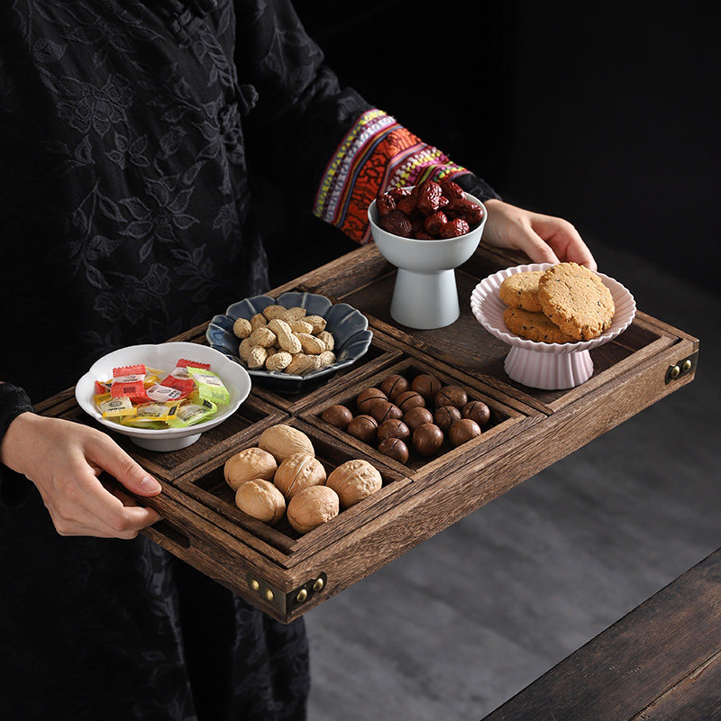 智美环球 中式木质茶托盘 七宫格实木托盘高清大图