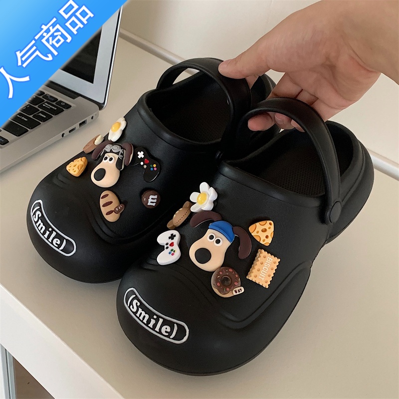 SUNTEK 趣味可爱大头小狗配饰洞洞鞋男女外穿百搭踩屎感eva凉鞋夏高清大图