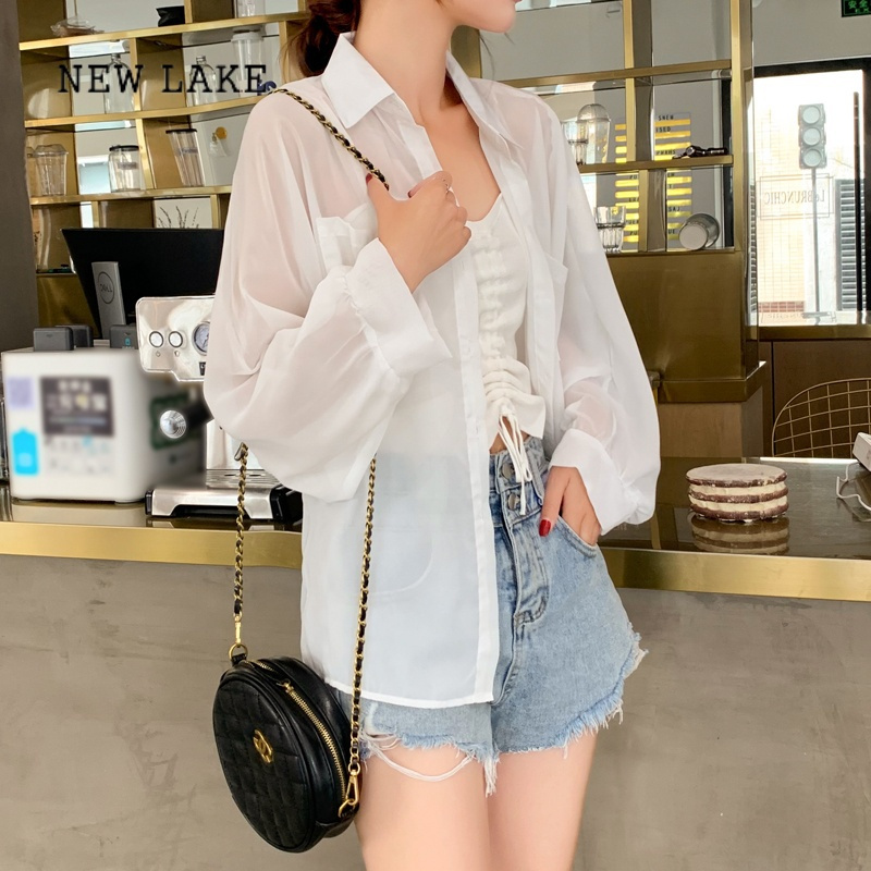 newlake防晒衣女开衫冰丝外套夏透气韩版宽松雪纺薄款长袖防晒服白色