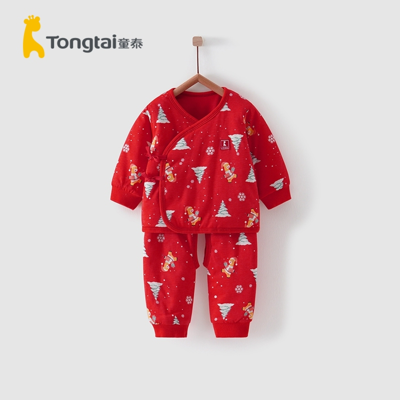 童泰(TONGTAI)2021秋冬年款0-3月婴儿过年衣服喜庆冬装宝宝棉服套装红色薄棉两件套儿童套装