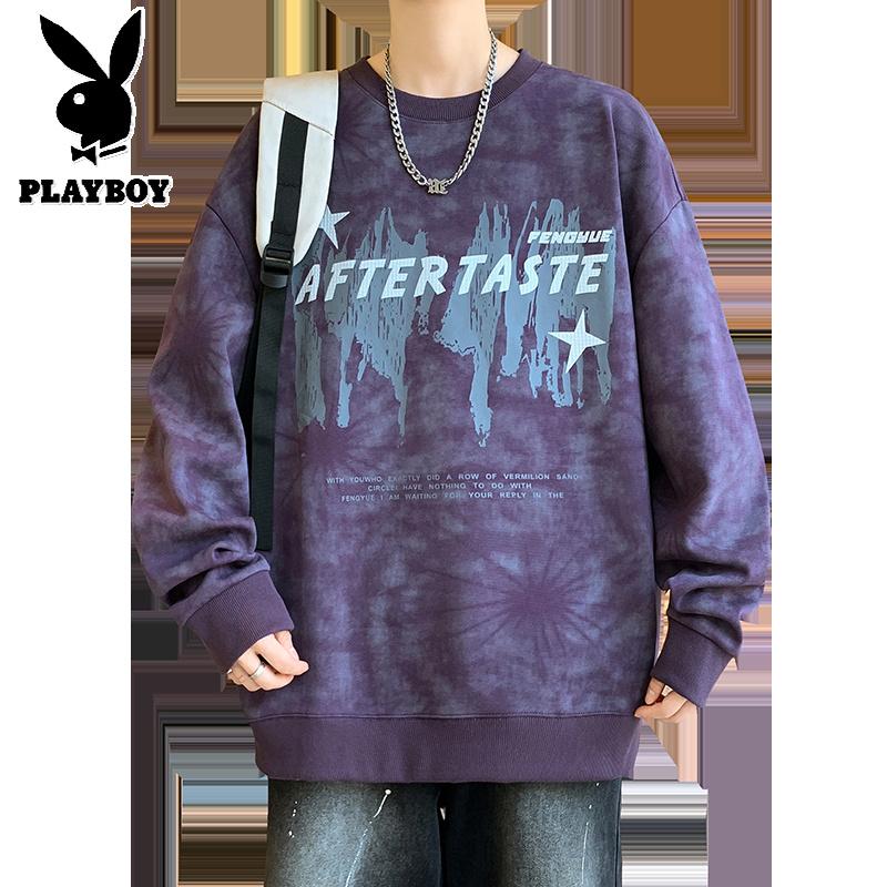 花花公子新款高品质棉卫衣男宽松秋季新款青少年满印字母套头长袖T恤单穿_920高清大图