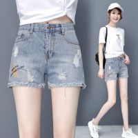 破洞牛仔短裤女2021年新款夏季高腰宽松乞丐裤薄款阔腿五分中裤潮 蓝色116款 4XL