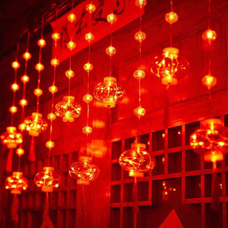 名凌挂件太阳能款圆环福红灯笼横3米下0.8米八模式闪烁USB充电遥控款