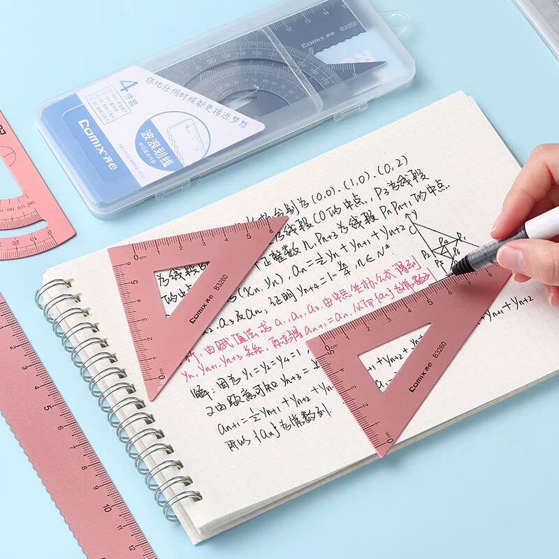 齐心(Comix) 铝合金学生考试金属套尺(波浪边直尺/三角尺/量角器) 尺面平整 刻度清晰 B3260-钛金-张图片