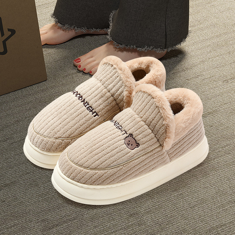 棉拖鞋男士冬季包跟室内家居保暖加绒厚底带后跟防滑毛毛棉鞋男款