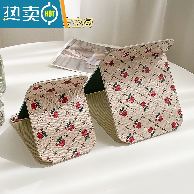 敬平随身便携公主镜皮质复古折叠镜卧室宿舍桌面台式化妆高清梳妆镜子 复古玫瑰折叠镜 特大号便携式用镜高清大图