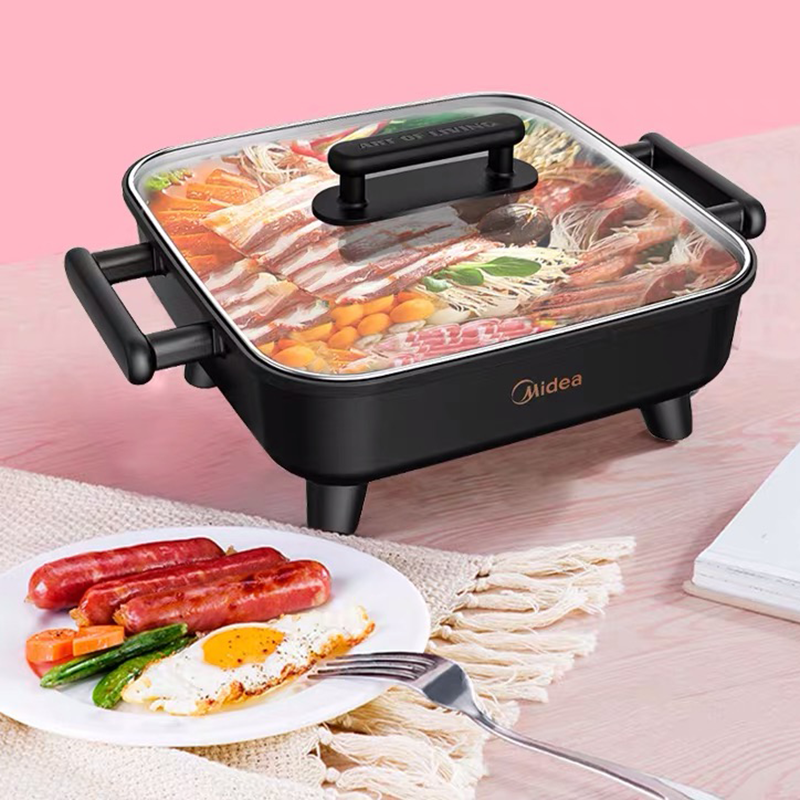 美的midea多用途锅家用多功能6l大容量烤鱼电火锅煎烤机黑色