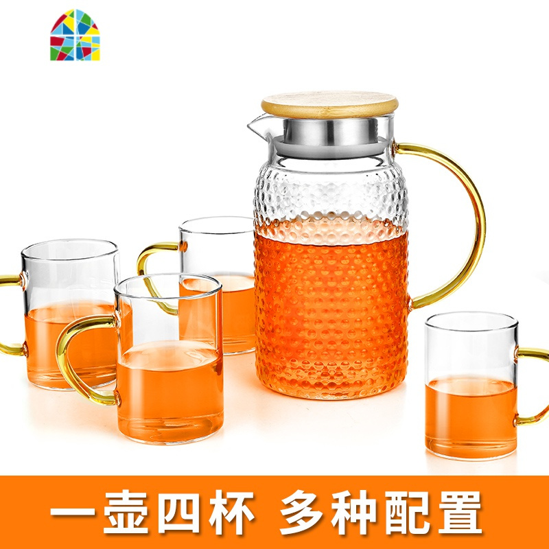 可高温凉开水杯锤纹冷水壶玻璃凉水壶耐热玻璃泡茶壶家用装水扎壶 FENGHOU 1600ml云水思源壶锤纹