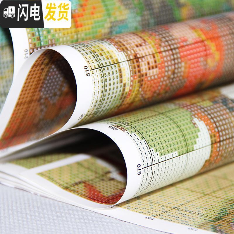 三维工匠十字绣线绣2019新款大幅大幅客厅满绣麋鹿大气家用 线绣款【三联画】240*100厘米【精准印花+棉绣线】送绣