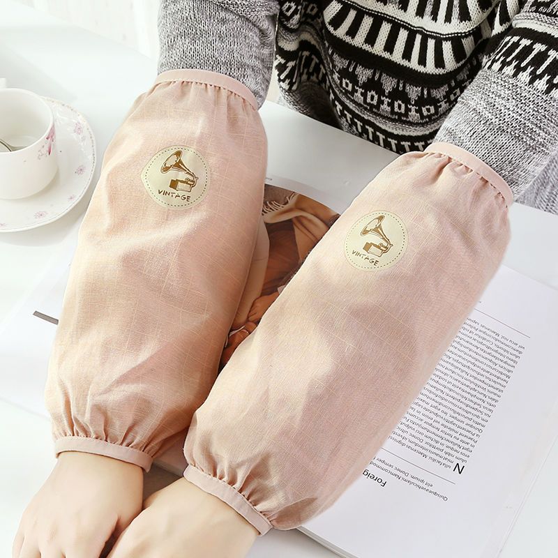 秋冬简约成人男士棉麻加长工作袖套可爱女士居家办公防污手袖套袖复古