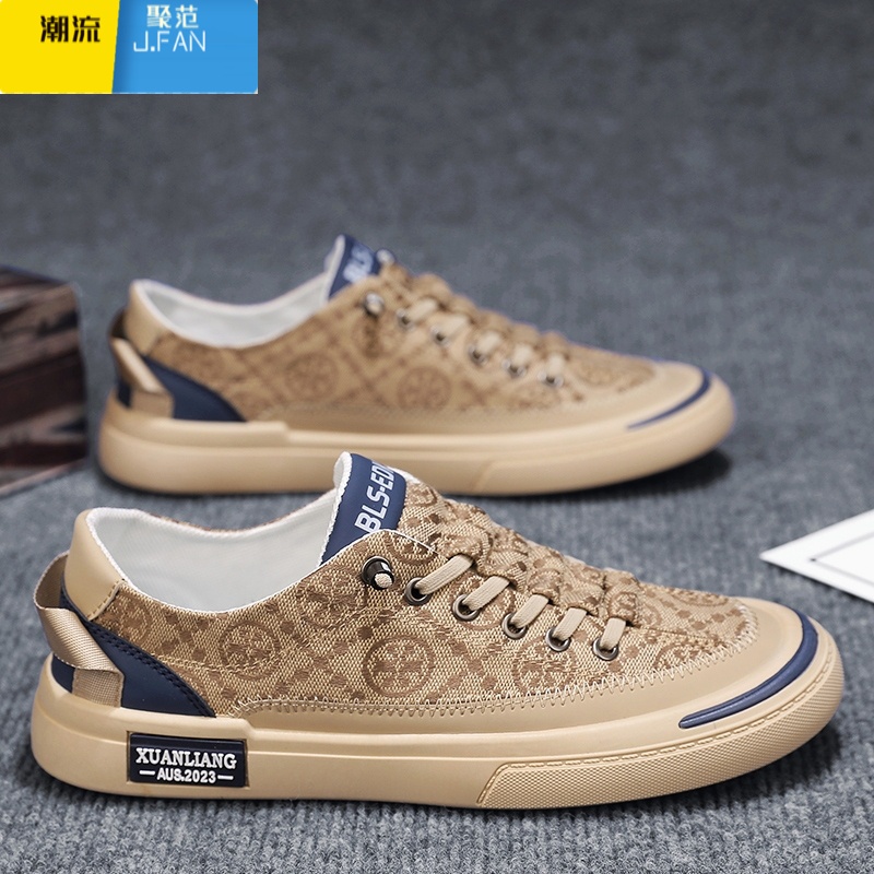 聚范帆布男鞋夏季透气潮流百搭休闲平板鞋懒人一脚蹬工作开车软底布鞋高清大图