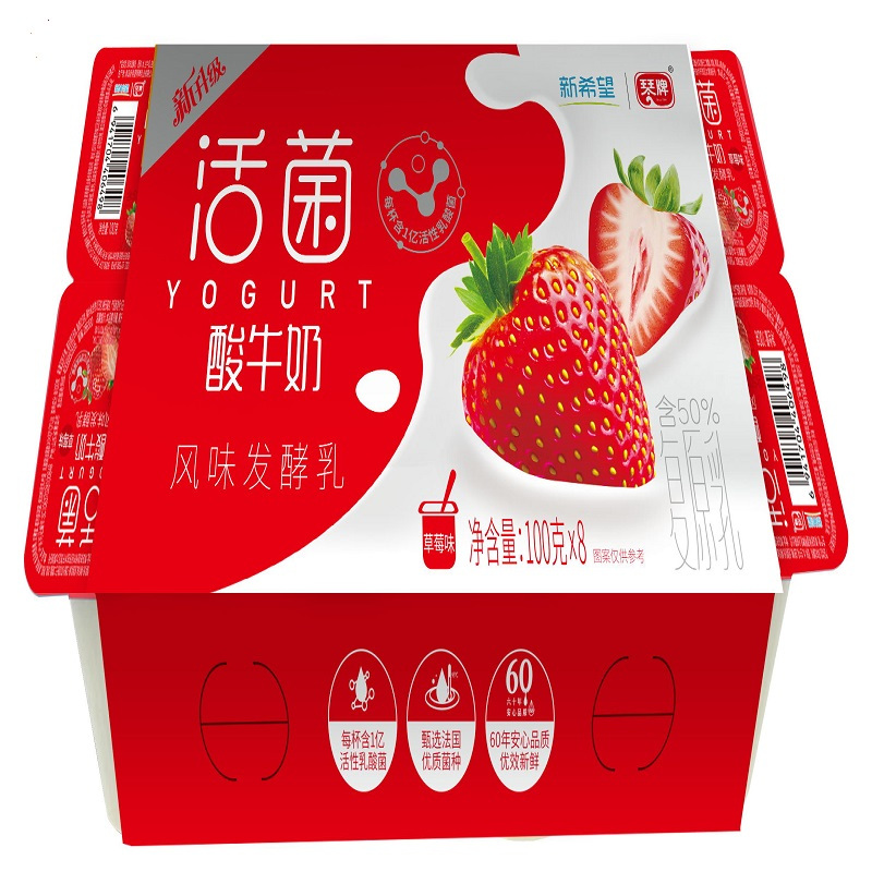 新希望琴牌八连杯草莓味酸奶100g