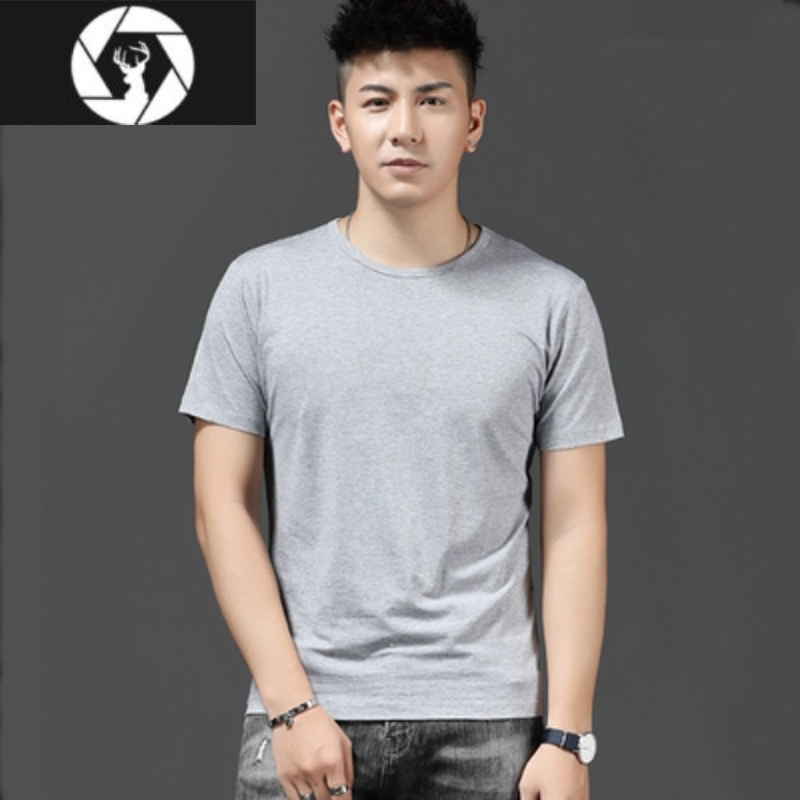hongzun薄款冰丝短袖t恤男装夏季纯色圆领潮流打底衫上衣服