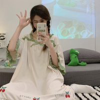 睡衣女士夏季短袖薄款宫廷公主风卡通可爱中长款睡裙家居服可外穿 女L Q65600