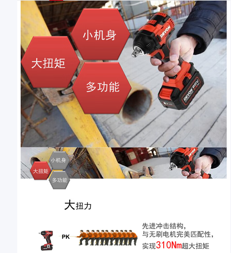 大有冲击扳手 20V锂电5.0Ah两电标充CIW201 单位:套高清大图