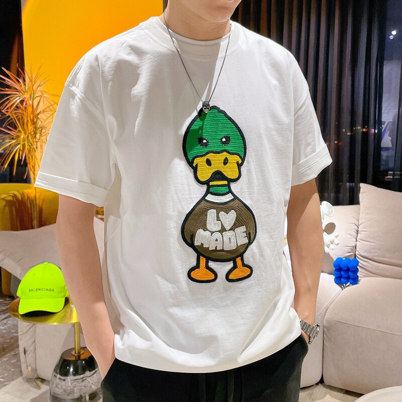 2022字母鸭子刺绣短袖体恤男春夏新款圆领宽松休闲t恤潮流半袖in