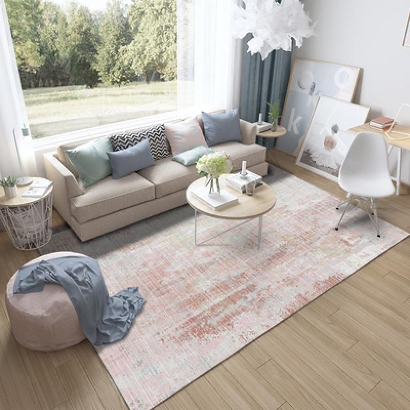 美帮汇北欧风地毯ins简约现代客厅茶几卧室床边地毯创意几何长方形可洗 素雅粉条纹 200x300CM送精美门垫