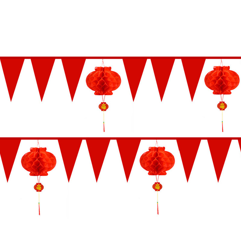 思唯美 装饰彩旗灯笼 婚礼节日室外开业布置 80米全红旗+50个中号灯笼