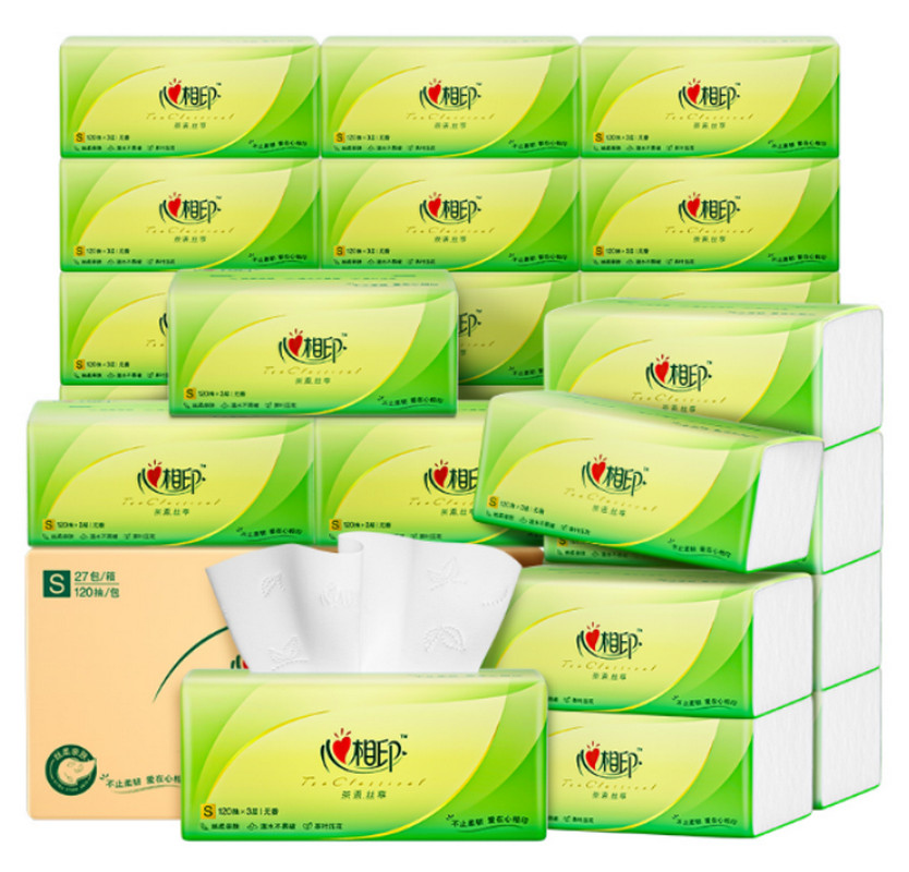 心相印(Mind Act Upon Mind) 茶语丝享 真S码3层120抽*27包纸巾DT15120 一箱