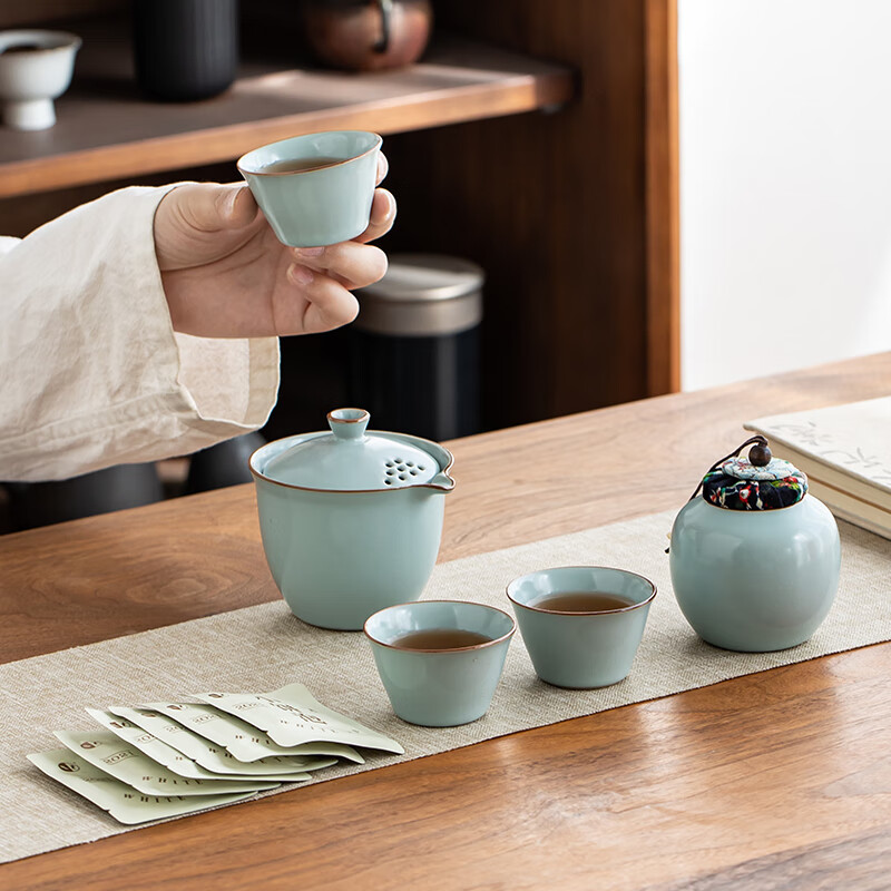 金镶玉 T&T冰魂汝纹旅行茶具套装高清大图