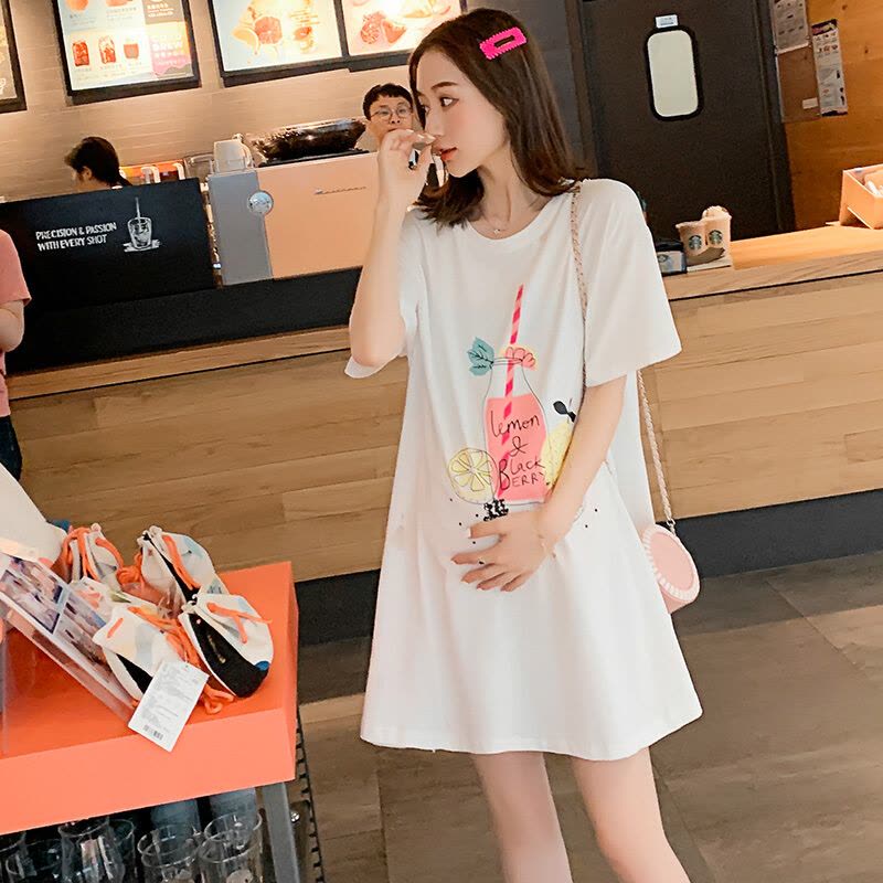 迪鲁奥(DILUAO) 孕妇装连衣裙夏季纯棉宽松中长款大码短袖夏装上衣T恤孕妇裙图片