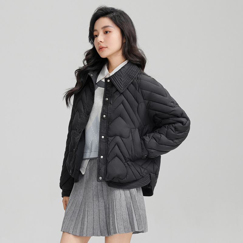 2024加厚新款翻领短款棉服外套女加厚小香风衬衫领宽松百搭棉衣女高清大图